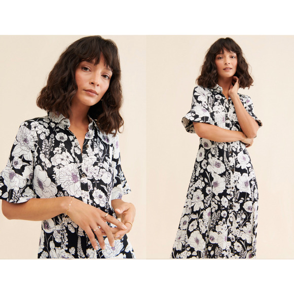 Anthropologie Black and White Floral Maxi Dress - Picture 2 of 9